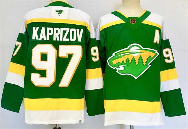 Mens Minnesota Wild #97 Kirill Kaprizov Green 2024-25 Alternate With A Patch Stitched Hockey Jersey